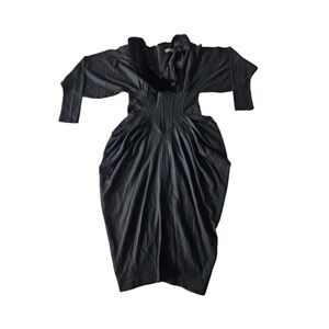 Vtg Karen Alexander RARE Tulip Skirt Faux Fur Collar Corset Waist Dolman Dress S